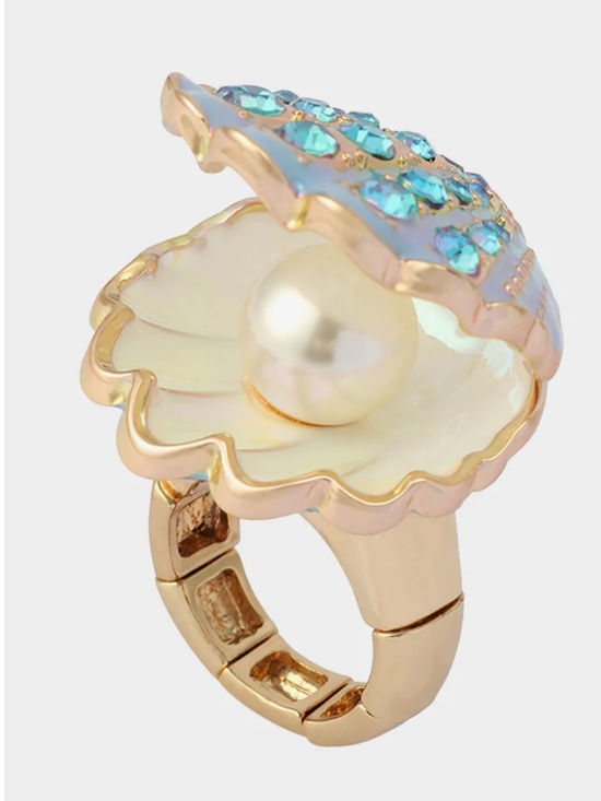 Betsey Johnson Jewelry - Betsey Johnson Sea Life Crystal Clam Shell Stretch Ring New